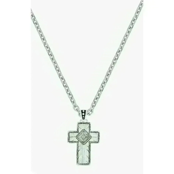 Montana Silversmiths Banded Feathered Cross Necklace Silver New In Box NWT - Picture 1 of 7
